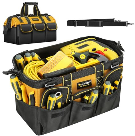 WINHUNT Werkzeugtasche, Werkzeugtaschen Elektriker 15 Zoll, 38 x 20 x 25 cm, 600 Denier Nylon, Schwarz-Gelb, Schultergurt verstellbar, Multifunktion für Heimwerker Handwerker