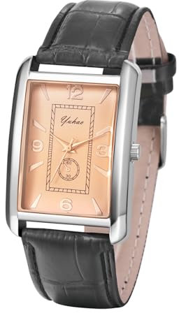 JewelryWe Herrenuhr Leder Rechteckig Uhren: Klassische Analog Quarz Armbanduhr Herren Schwarz PU Lederarmband Geschäft Lässige Uhr mit Eckigem Gehäuse