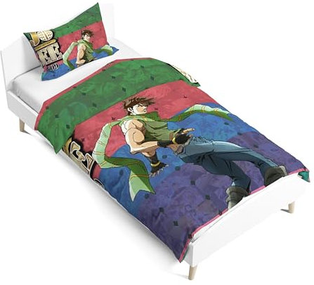 Zhongkaihua Jonathan Joestar Anime Bettwäsche Single Set Kinder Anime gedruckt Reversible Bettbezug und Baumwolle Kissenbezug 2 Stück