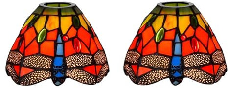 Libellen-Lampenschirm im Tiffany-Stil, Ersatz-Lampenschirm, Vintage-Stil, Rot-Grün, Lichtabdeckung für Tisch-Wandlampen, Kronleuchter, Deckenleuchte, 2 Stück, 15,2 cm breit