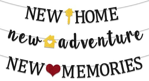 Kabwea Willkommen Zuhause Girlande, Hochwertige Neue Zuhause Dekoration Mit Glitzer, Ideal Für Einzugsfeiern Und Willkommenspartys, Einfache Montage