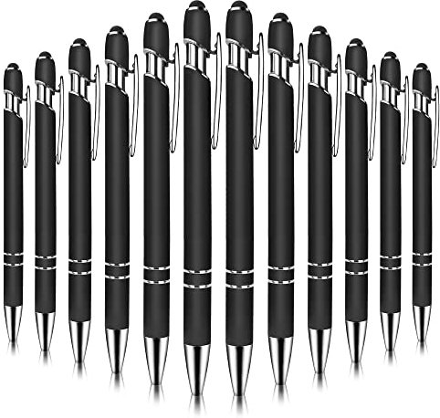 Tunejoy Kugelschreiber mit Touchpen 12 Stück Stylus Eingabestift Stift 2 in 1 Kapazitive Stylus Stifte Druckkugelschreiber für Universelle Touchscreen Geräte 1.0 mm Schwarze Tinte (Schwarz)