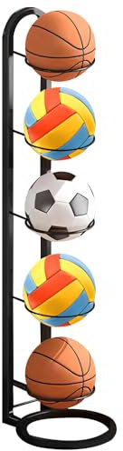 Gobesty Ball Storage Rack, 5 Tier Metal Football Stand, Vertical Removable Durable Ball Rack Display Stand, Multifunctional Football Holder for Basketball Football Soccer Volleyball Outdoor Indoor