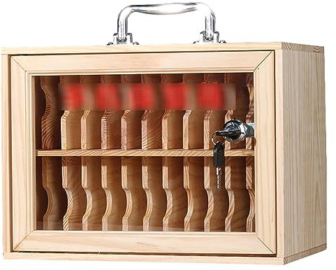 Handy Sicherheitsbox mit Schloss - Holz Handy Spind Tragbare Tresor mit transparenter Tür - 24/36/48/60 Bits