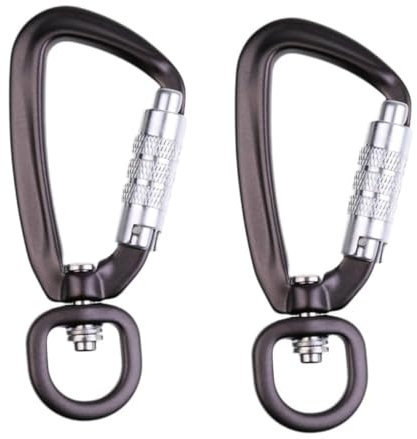 Werwing 2-Pack Aircraft Aluminum Swivel Self-Locking Carabiner Hook, 4kN Heavy Duty for Pets, Climbing, Kites, Hammocks-Silver Grey