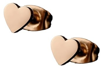 Rose Gold Heart Stud Earrings, Tiny Heart Small Tiny Simple Flat Cartilage Sleeper Stud Earrings for Women Girls - Rose Gold