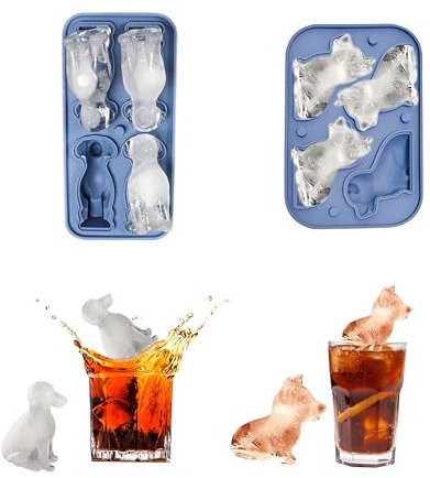 EiswüRfelformen Silikon Motiv, Dwafill 2-Teilige Silikonform EiswüRfel, Corgi und Labrador Muster, Silikon EiswüRfelform Groß, Geeignet fur Cocktails, SäFte, Eis, Kaffee, Whiskey (Blau)