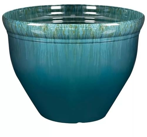 New 39cm Teal Glazed Effect Plastic Planter – Durable Indoor & Outdoor Plant Pot with Stylish Ceramic Look – Lightweight, Garden Planter for Flowers, Herbs & Decorative Plants A-22