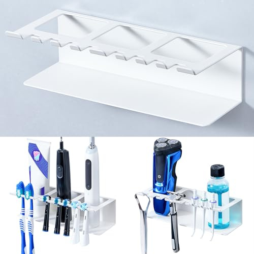 Zahnbürstenhalter Wand, Zahnbürstenhalter Elektrische Zahnbürste Halterung Ohne Bohren, Zahnbürstenkopf Halter Aufsteckbürsten Halter, Zahnpasta Halterung Zahnbürstenköpfe (Weiß, Groß)