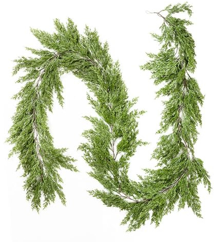 1,8 m Künstliches Zypressen-Rattan, fühlt Sich echt an, Wintergrün, Zedernbaum, Weihnachtsdekoration, immergrüne Kiefern-Zedern-Girlande für Kaminsims, Wandtisch, Innen- und Außenbereich
