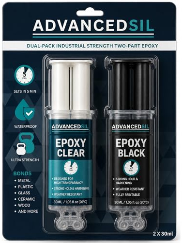 Epoxy Glue | Two Pack Clear and Black Epoxy Resin Glue | Fast Setting & Heavy Duty Repairs for Metal Plastic Wood Ceramic Glass Stone and More | 25ml