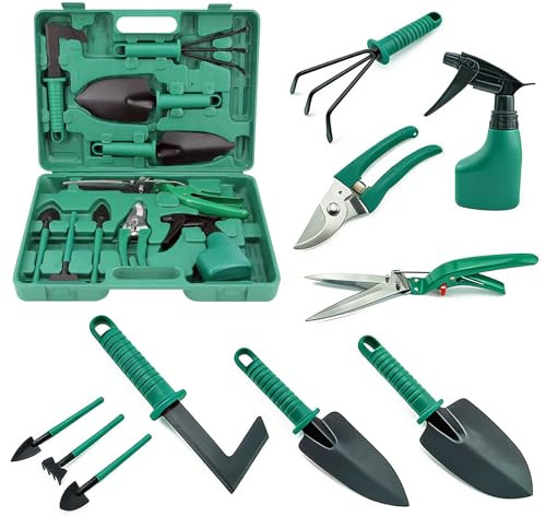 MFUSUL Gartenwerkzeug Set, 10 Stück Gartengeräte Set, Rost-Sicht Gartenarbeit Set mit Werkzeugkasten und Ergonomischer Anti-Rutsch-Griff, Gartenliebhaber