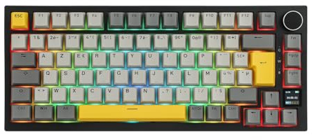 MechLands AK820 PRO 75% Mechanische Tastatur, ISO Layout, 3 Modi Drahtlose Tastatur mit TFT-Bildschirm & Cremiger Dichtungsstruktur, Hot-Swap-fähig, RGB, NKRO für Win/Mac (QWERTY)