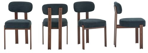 Esszimmerstühle Eisenstühle ohne Armlehne, Linen gepolsterte Sitzfläche, dicke Sitzkissen, Metallbeine in Holzmaserung Optik mit Anti-Rutsch-Pads, modernes minimalistisches Design (4, Schwarz)