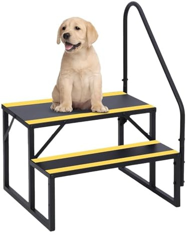 Escalera de 2 niveles para autocaravana con pasamanos, antideslizante, soporta 200 kg, peldaños anchos, construcción de acero resistente, para caravanas, caravanas, jacuzzi, piscina, jardín