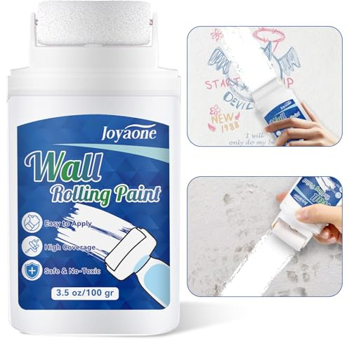 JOYAONE White Paint for Wall 100g, Portable Integrated Roller Paint Repair Kit, Easy to Apply, Wall Filler Covers Graffiti, Stain, Scratch, White Sureface Repair and Touch up