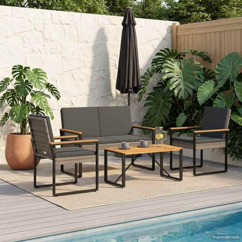 KKHOMEI Gartenmöbel Set Terrassenmöbel Set mit 2 x Sessel + Bank + Tisch Balkon Sitzgruppe Balkon Set für 4 Personen mit Kissen