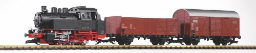 Piko 37120 - G Start-Set BR 80 mit 2 Güterwagen DB Epoche III (inklusiv Sound + Dampf), Schwarz