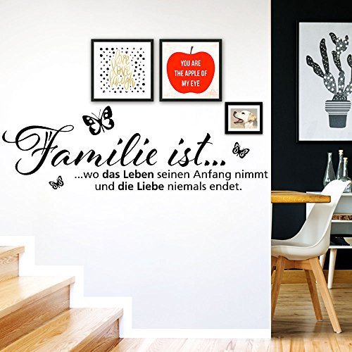 Grandora Wandtattoo Spruch Familie ist + Schmetterlinge I weiß (BxH) 150 x 48 cm I Wohnzimmer Küche Sticker Aufkleber Wandaufkleber Wandsticker Zitat W970