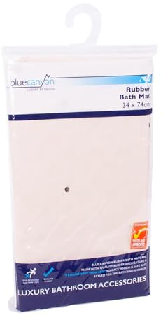 Blue Canyon Nonslip Antibacterial Rubber Bath Mats, Quick Dry Bath Rug with Suction Pads & Drain Holes, Mould Resistant Bathroom Accessory, Durable Bath Rug Runner 34 x 74 cm – Cream