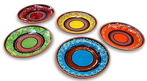 Terracotta Small Dinner Plates Set of 5 (European Size) - Hand Painted From Spain by Cactus Canyon Ceramics