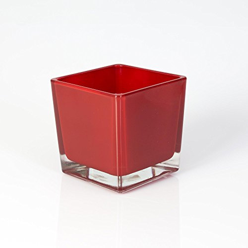 INNA-Glas Eckiges Teelicht Glas Kim, rot, 10x10x10cm - Planzgefäß - Glaswürfel