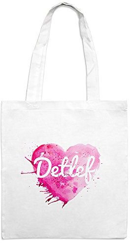 Jutebeutel mit Namen Detlef - Motiv Painted Heart - Farbe weiß – Stoffbeutel, Jutesack, Hipster, Beutel