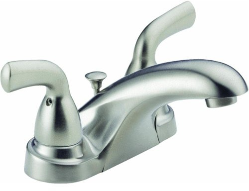 Delta Foundations Centerset Brushed Nickel Bathroom Faucet, 4 Inch 3 Hole Bathroom Sink Faucet for Vanity, Stainless B2510LF-SS