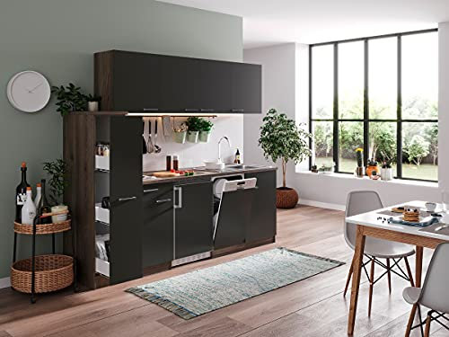 Küche Küchenzeile Singleküche Eiche York Grau Oliver 225 cm Respekta