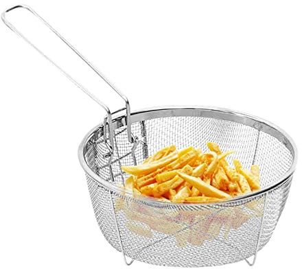 Sunnyushine Panier rond pour friteuse, panier à frites en acier inoxydable pour friteuses paniers en fil rond pour frites - cuisine pour friture