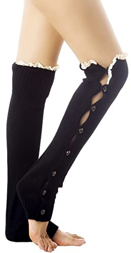 iB-iP Damen Knöpfen Mode Stretch-beinwärmer, Größe: Einheitsgröße, Schwarz