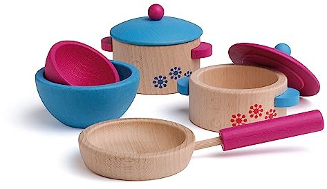 Erzi 10669 Kochset aus Holz, Kinderküche, Kaufladenartikel für Kinder, Rollenspiele