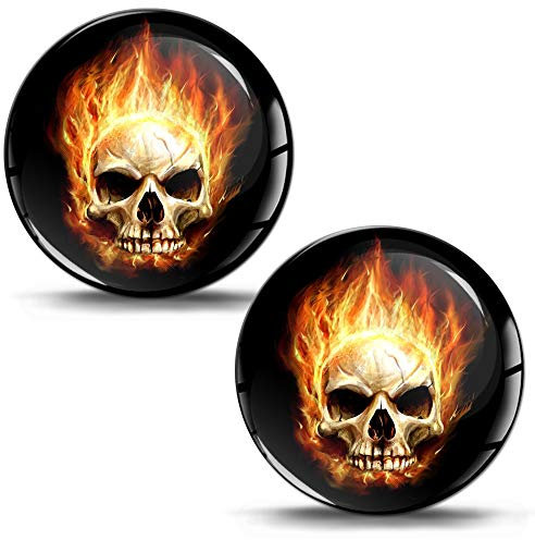 SkinoEu® 2 x Aufkleber 3D Gel Silikon Stickers Totenkopf Mit Flammen Feuer Schädel Auto Moto Motorrad Fahrrad Skate Fenster Tür PC Tablet Laptop Tuning KS 3