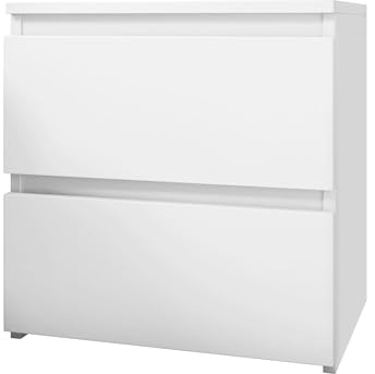 Mirjan24 Nachttisch Malwa M2 mit 2 Schubladen (Weiß) | Griffloser Nachtschrank mit tiefen Schubladen und Rollgleitschienen, je bis 8 kg belastbar, B/H/T: 40/40/30 cm