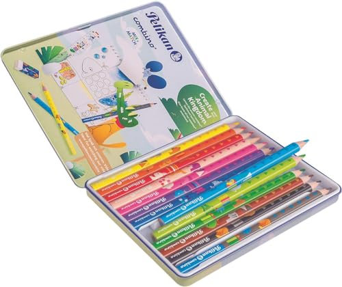 Pelikan 811200 Combino-Set mit 12 Buntstiften und 1 Schreiblernbleistift im Metalletui