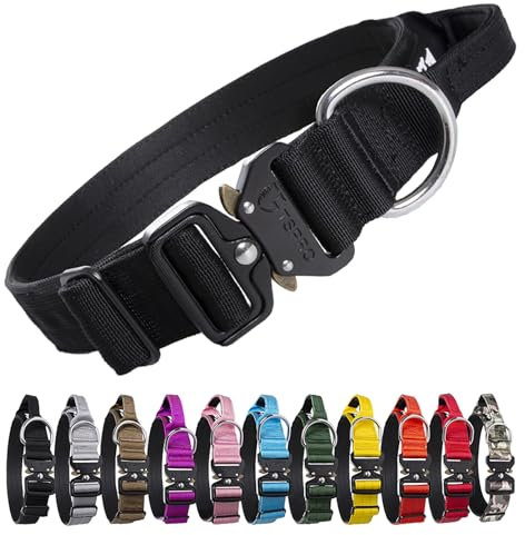 TSPRO Premium Hundehalsband mit Griff Dickes Verstellbares Taktisches Hundehalsband Schwere Ausführung Schnellverschluss Metallschnalle für Mittelgroße bis Große Hunde (Schwarz L)