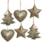 Logbuch-Verlag 6 Vintage Weihnachtsanhänger antik-Gold aus Metall Weihnachtsdeko Anhänger Weihnachten Christbaumschmuck 8-9,5 cm