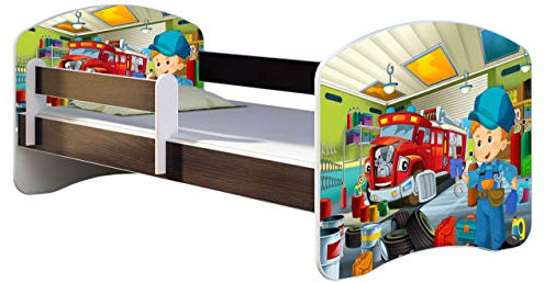 ACMA Kinderbett Jugendbett mit Einer Schublade und Matratze Wenge mit Rausfallschutz Lattenrost II 140x70 160x80 180x80 (45 Mechaniker, 160x80)