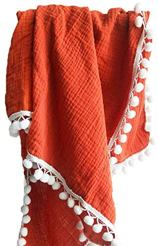 Pucktuch für Neugeborene Baby Musselin Baumwolle WickeltuchMusselin Decke Swaddle Pucktücher Pucktuch, Stilltuch, Spucktuch und Kinderwagendecke Baby Fotografie-Decke 100 * 120cm/80 * 65cm Orange Rot