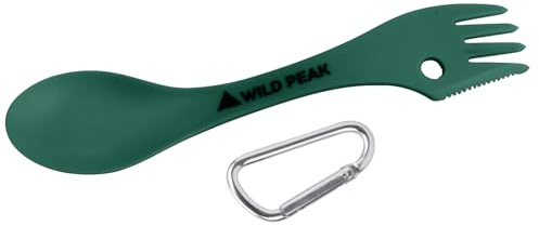 Wild Peak Plastic Spork - Lightweight & Strong All in one Spoon, Fork, Knife Cutlery with Optional Storage Bag ▲ (Army Green, Without Storage Bag)