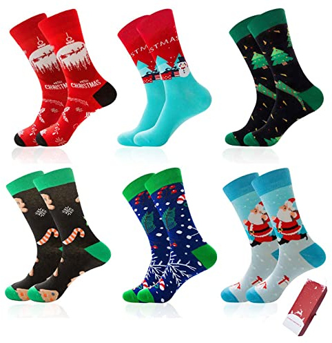 MIOSJI Herren Weihnachtssocken Mit Box Stricksocken Wadensocken Baumwolle Weihnachtsgeschenke für Manner(Größe 39-46)