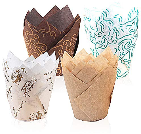 feihao muffinförmchen papier,200 Stück Papierförmchen in Tulpenform,Backförmchen Zeitung Backbecher Papier Tulpen Backpapier für Kinder Geburtstag Party Hochzeit Kuchen Deko