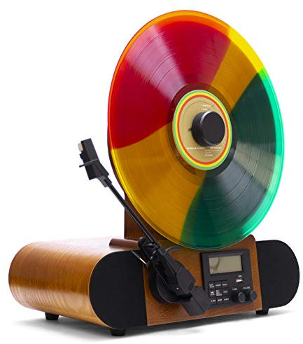 Fuse Vert AT Vertical Record Player with Audio-Technica Cartridge - Mid-Century Modern Vinyl Player with Built-in Speakers & Bluetooth - FM Radio Home Audio Turntable for 12in Vinyl Records & 45rpm