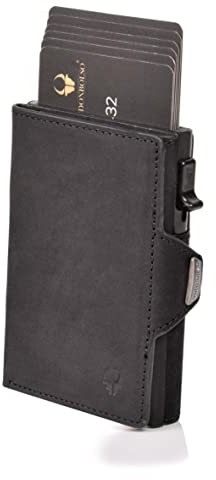 DONBOLSO Wallet Flip Geldbörse Herren - Slim Wallet mit Flipcase - Leder Kartenetui mit RFID Schutz - Geldbeutel Herren für bis zu 9 Karten Ohne Münzfach, Vintage Schwarz