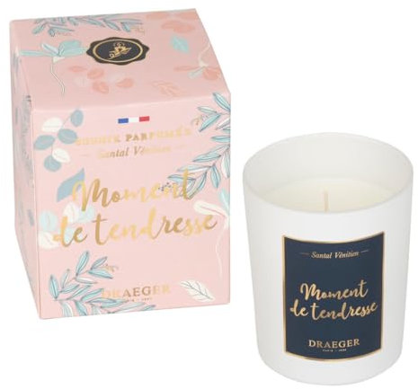DRAEGER PARIS - Bougie Cadeau Blanche Parfumée Ambre sacré Moment de tendresse - Idée Cadeau - Relax, Détente, Douceur, Amour - Pot en verre - Made in France - 100% Cire Végétale - 40h de combustion