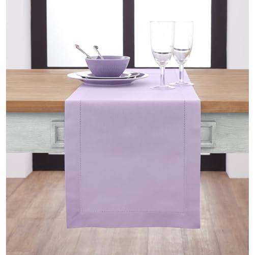 Solino Home Tischläufer mit Hohlsaum, Baumwolle, Leinen, 35,6 x 183,9 cm, ideal für Hochzeiten, Partys, Frühling, Ostern, Lavendel, 183 cm lang