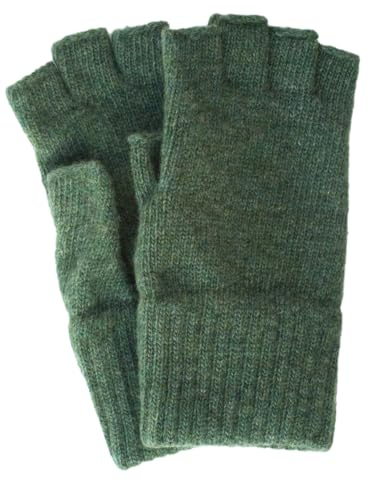 FosterNatur, Damen Fingerlose Wollhandschuhe, 100% Wolle (Grün, Gr. 8)