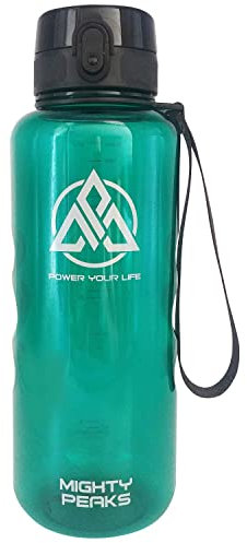 MIGHTY PEAKS Gourde transparente anti-fuite pour enfants - 1 l, 1 l, 1 l, 1 l, 1 l - Infuseur à fruits - Bouteille d'eau gazeuse - Bouteille d'eau sans BPA - Vert