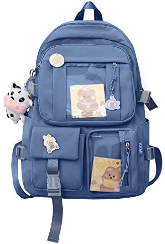 PORRASSO Mädchen Schulrucksack Süßer Schultasche Schüler Rucksäcke Teenager Nylon Daypack Damen Schulranzen für Schule Reise Blau
