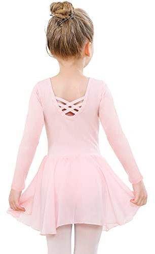 PLIKSUVER Ballettkleidung Mädchen Baumwolle Ballettkleid Balletttrikot Langarm Tanzkleid Tanzbody mit Chiffon Rock Tütü